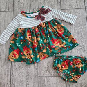 Bonnie Baby Reindeer Christmas Dress with Bloomers Size 3-6M